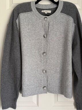 NWT LOFT Cardigan XL Gray Colorblock Button Front Crew Neck Soft Knit Sweater